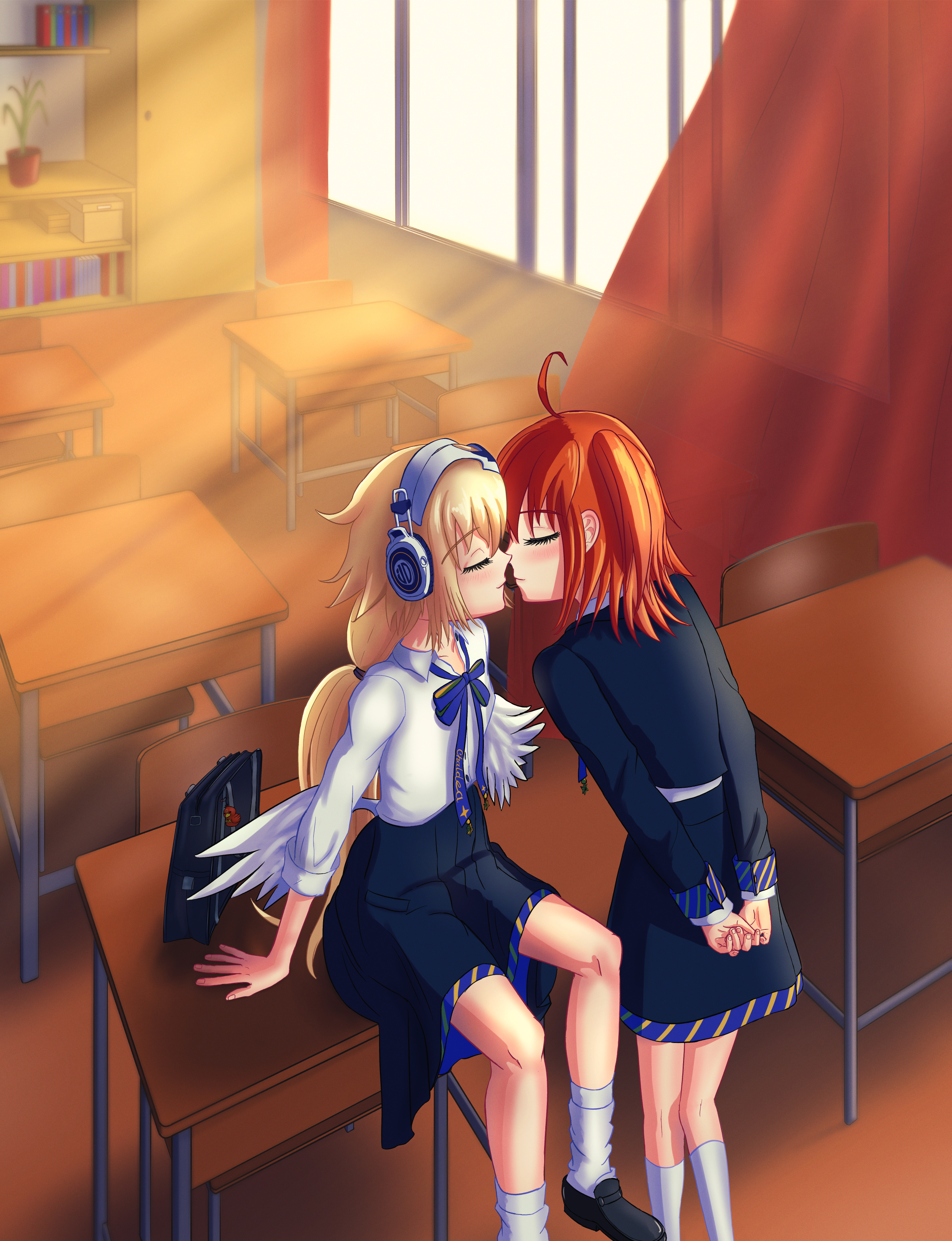 Metatron Jeanne and Gudako in Chaldea Academy uniforms
