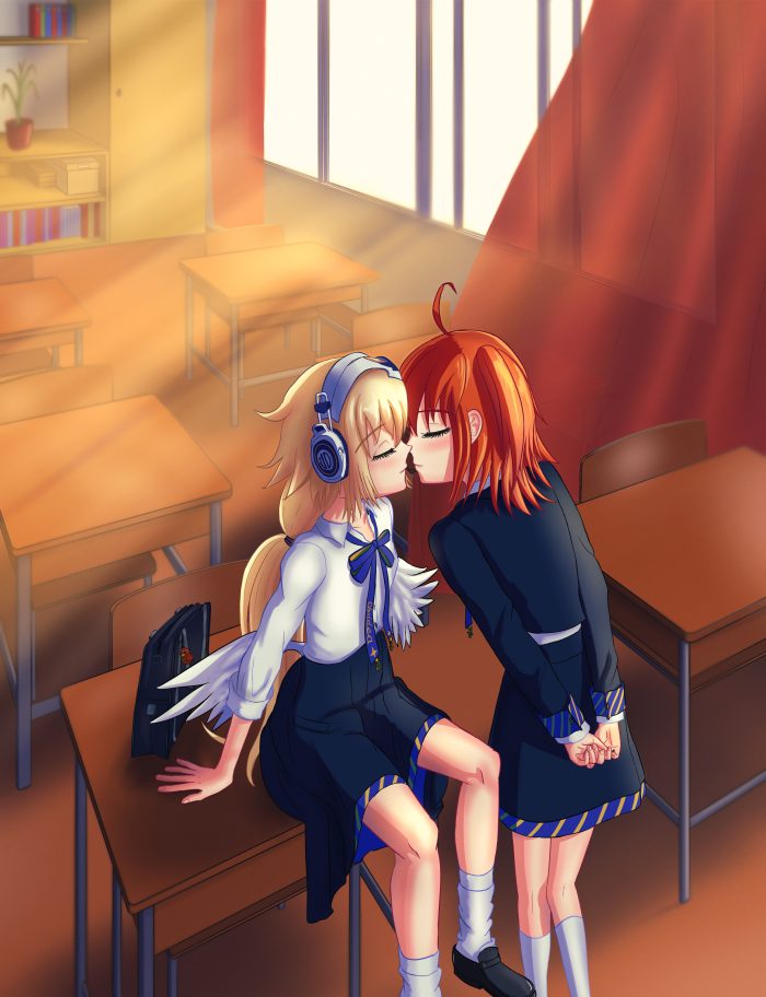 Metatron Jeanne and Gudako in Chaldea Academy uniforms