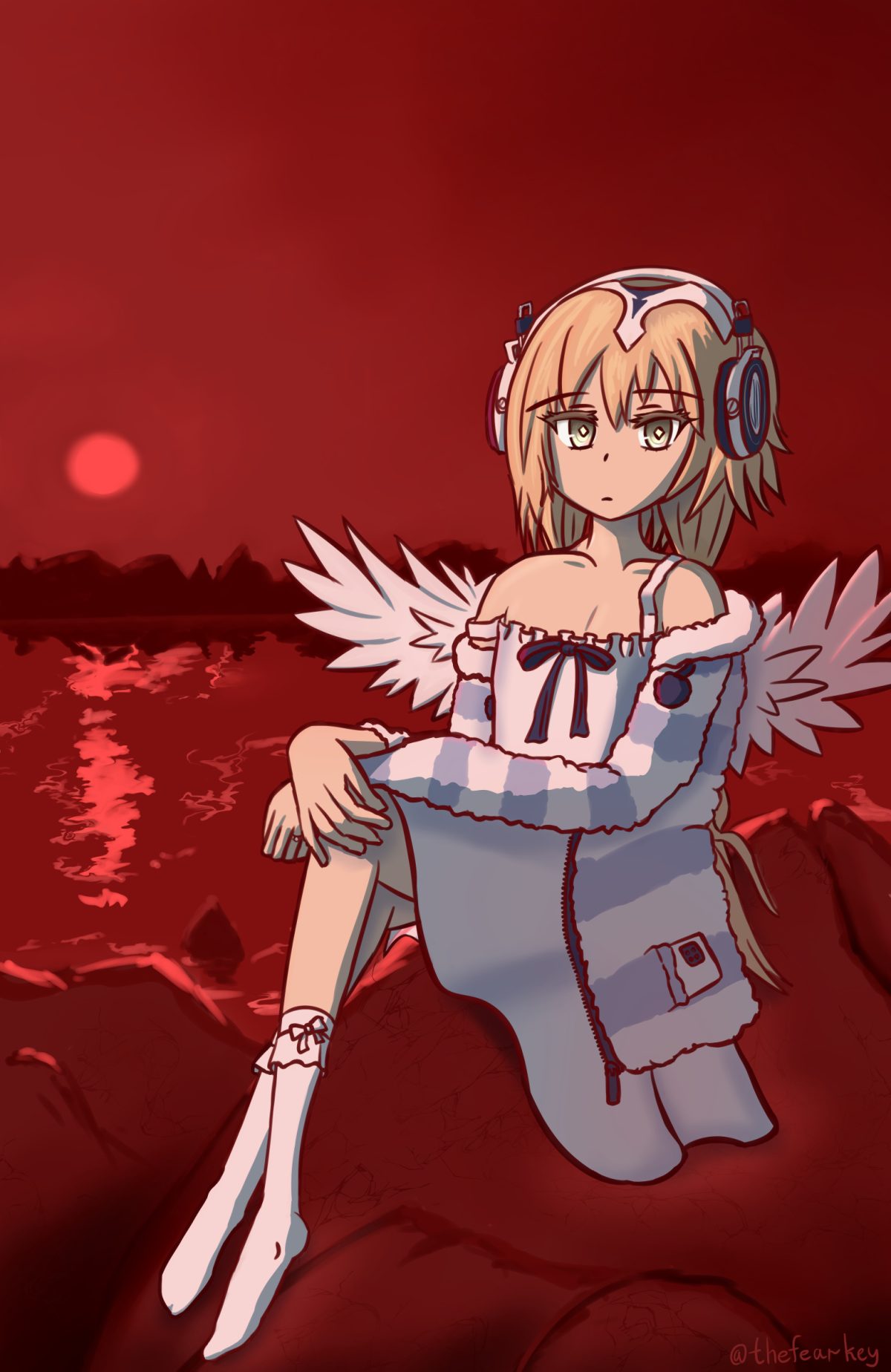 Metatron Jeanne sitting on a cliff